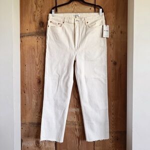 Sz 31 RE/DONE 70s Ultra High Rise Stove Pipe Raw Hem Jeans In Vintage White NWT